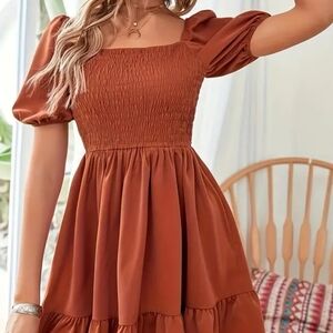 Elegant Brown Puff Sleeve Dress
